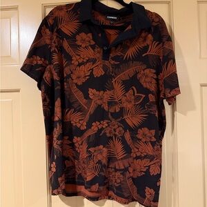 Express Men's Tropical Black and Orange Shirt